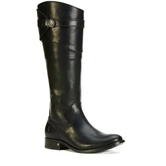$400 Frye Molly Knee High Black Leather Riding EXTENDED CALF Boots 8.5 (MG29) - Picture 1 of 8